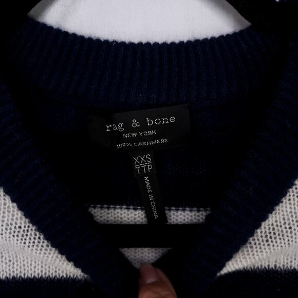 Rag & Bone Cashmere Sweater Size XXS Oversized White And Blue Stripe - Picture 6 of 10